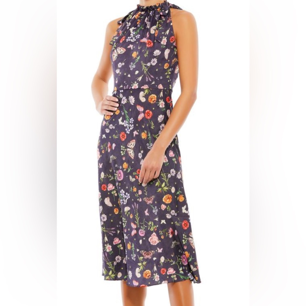 NWT Mac Duggal Sz 2 Purple Floral and Butterfly Midi Dress 55629